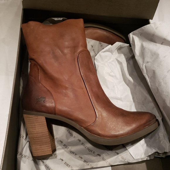 BRUSQUE New GARDA Platform High Ankle Fashion Heeled Boot Leather Brown Black 41 - Picture 8 of 16